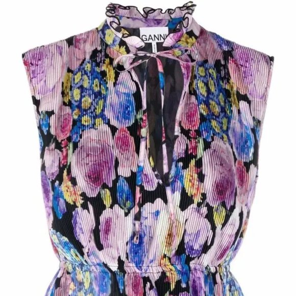 GANNI | pleated floral georgette blouse size EU 40 | US 8-10 - Picture 5 of 6